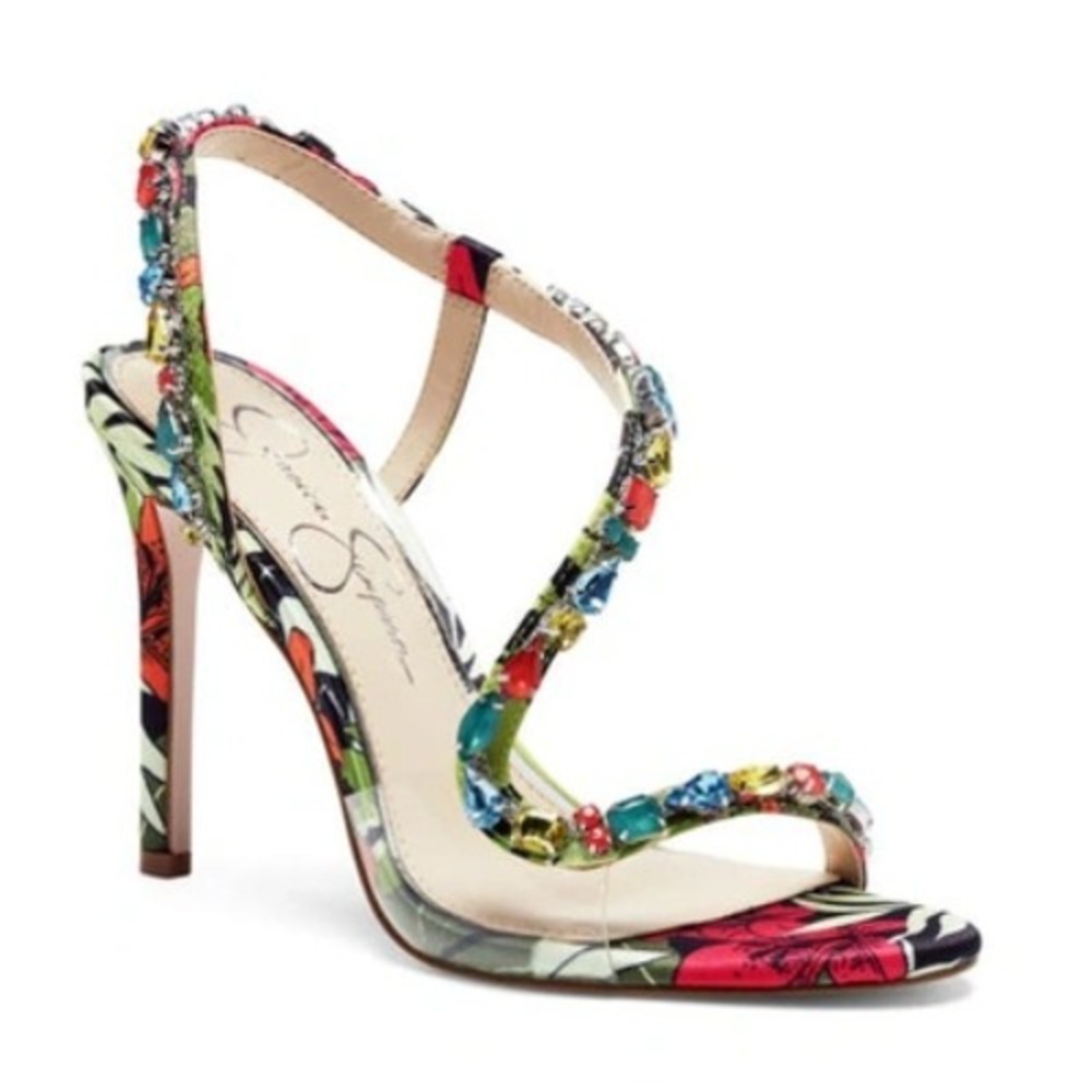 Jessica Simpson Multicolor Jeweled Floral High Heel Sandals